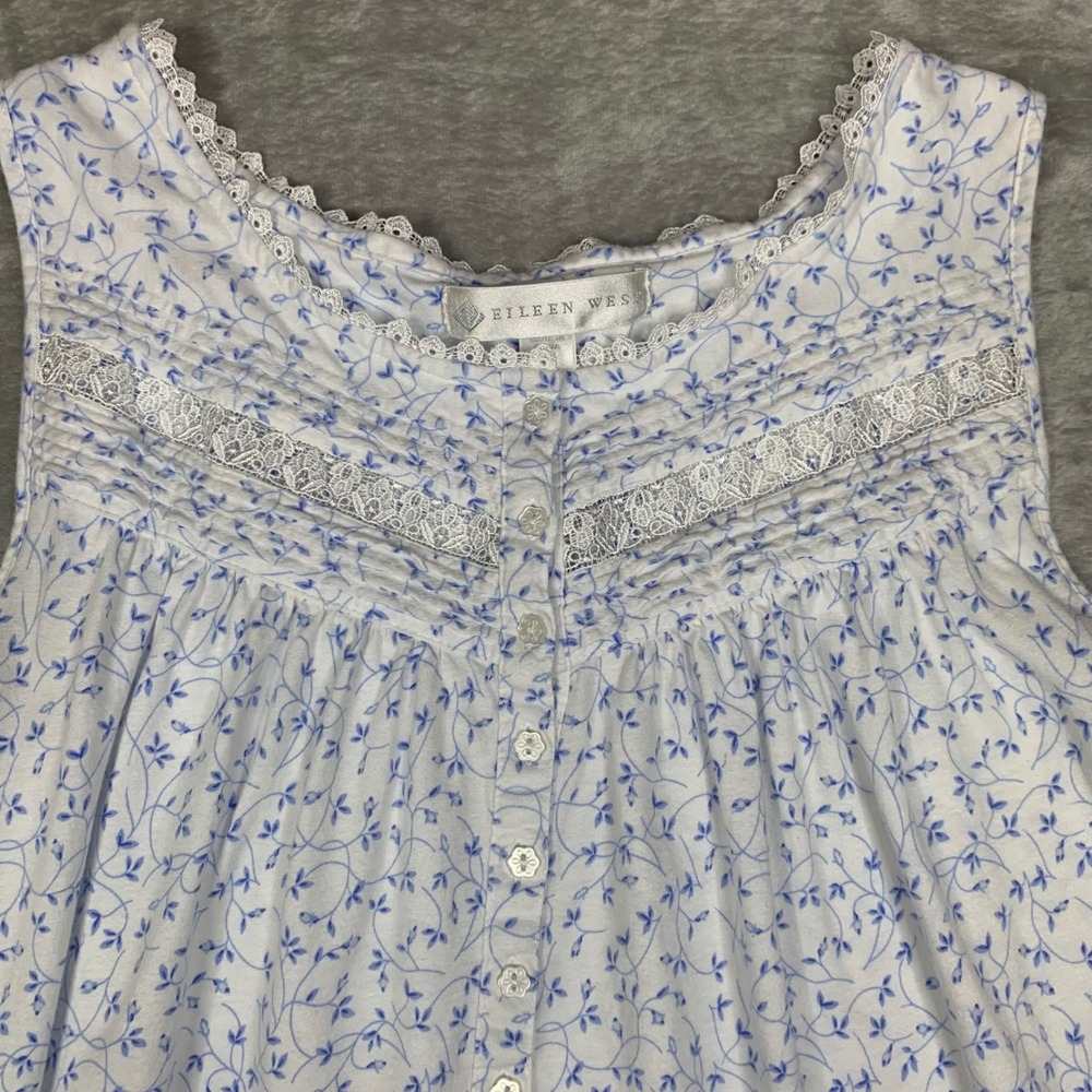 Eileen West Ballet Nightgown Floral Sleeveless Womens M Sweetheart Lace Cotton